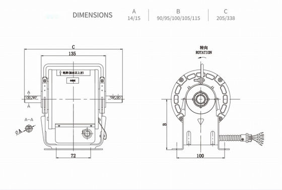 110v 230v Central AC Fan Motor 30w 120w 350w Fase Tunggal Untuk Tirai Udara Industri Standar